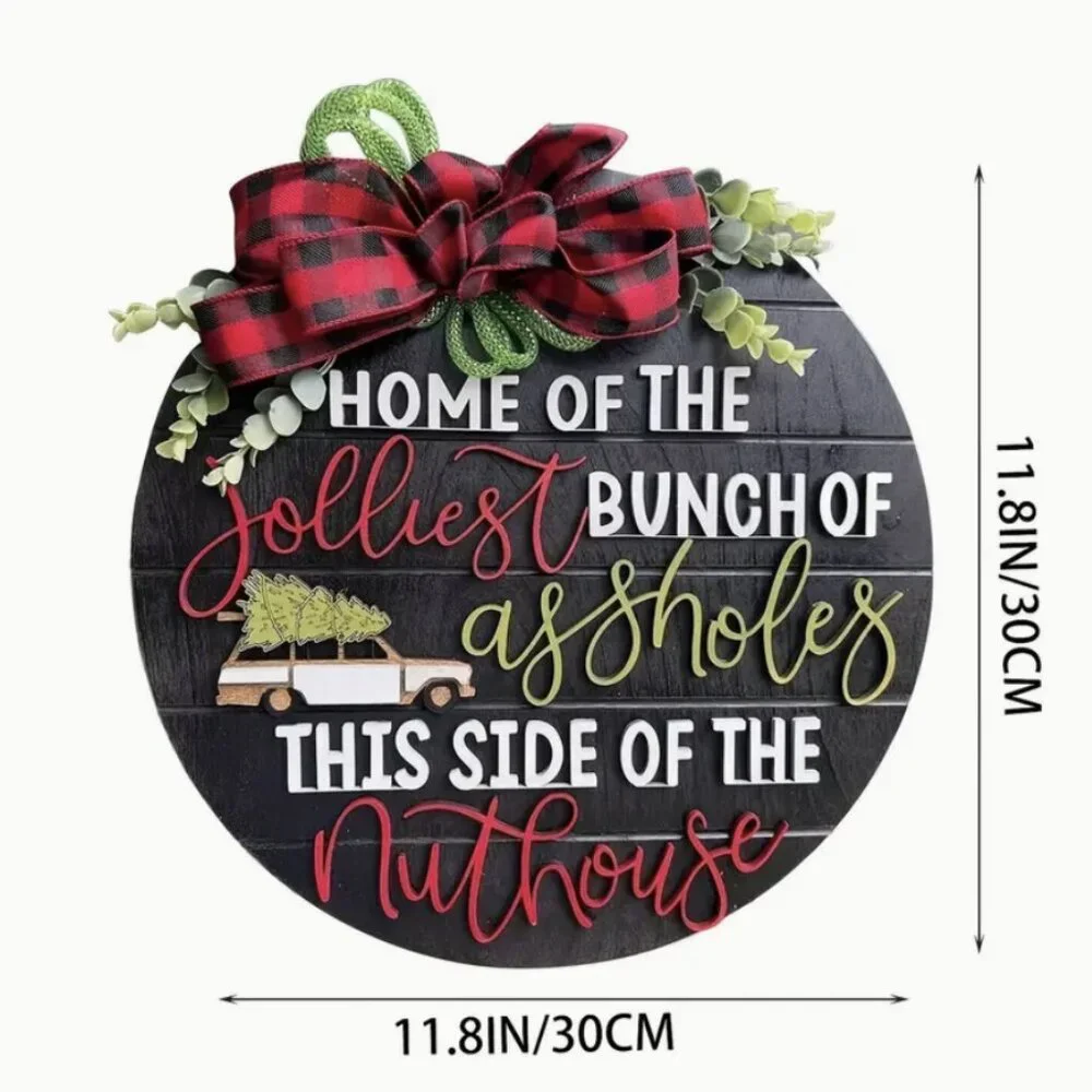3D Crazy Christmas Holiday Funny Door Hanger Wreath - 11.8